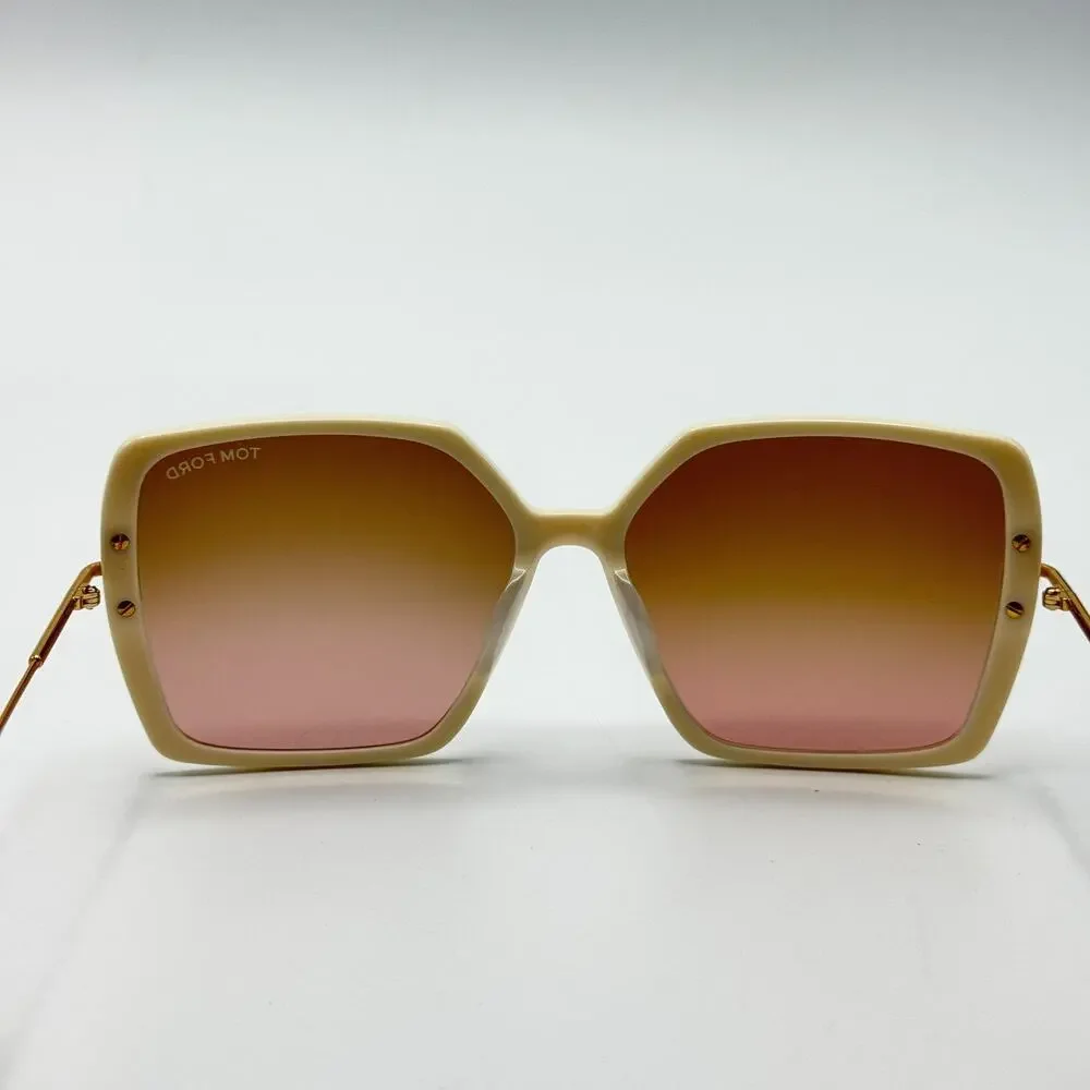 Tom Ford Sunglasses Joanna TF1039 25F Ivory Square Oversized Gradient Brown Lens